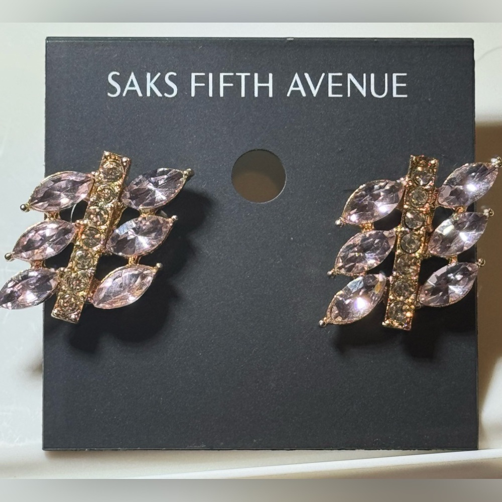 Saks Fifth Ave Gold Tone Pink Crystal Post Earrings